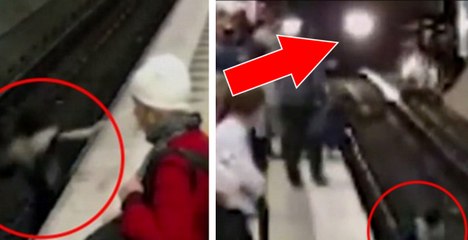 Cette jeune femme tombe sur les rails du métro au moment même où il entre en gare