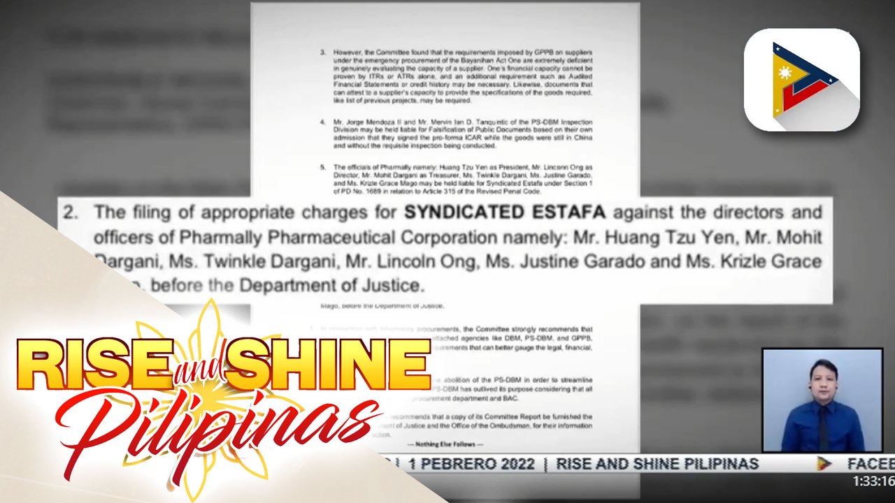 6 opisyal ng Pharmally, inirerekomendang sampahan ng syndicated estafa