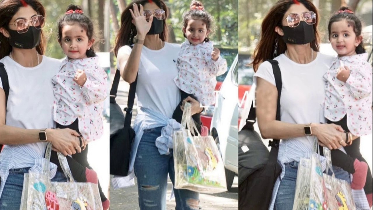 Shilpa Shetty's daughter Samisha Shetty looks so Happy with her Dad Raj at her Play School