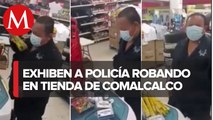 Descubren a policía en Tabasco mientras robaba productos de un supermercado