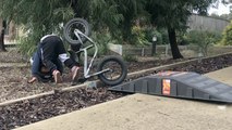 '4 y/o BMX rider gets FLIPPED OVER his bike after stumbling on pipe'