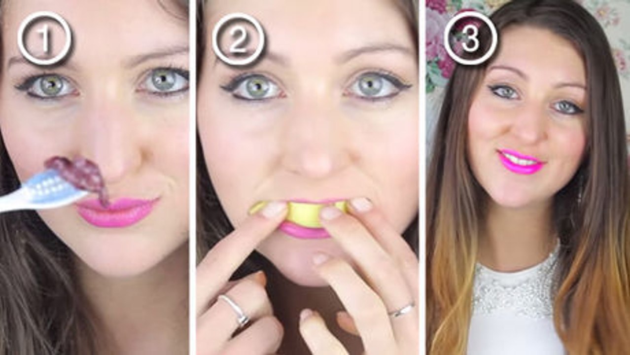 Sie putzt sich die Zähne einer bestimmten Frucht und sie werden wieder strahlend weiß!