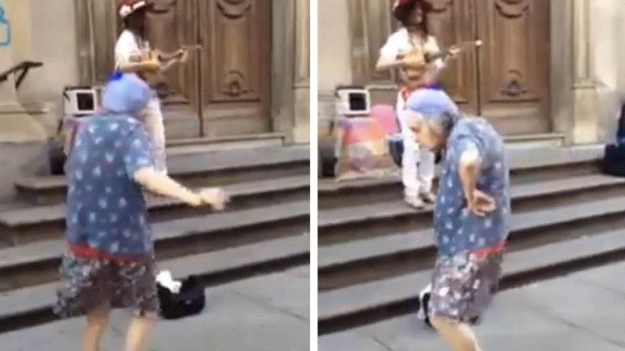 Diese Omi zieht eine unglaubliche Show ab, als sie Musik auf der Straße hört