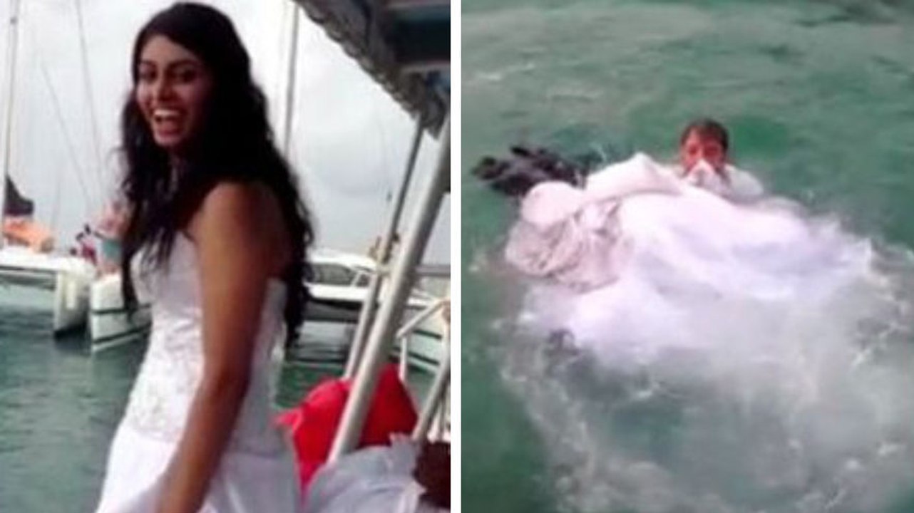 Diese Braut hätte niemals mit ihrem Brautkleid ins Wasser springen dürfen