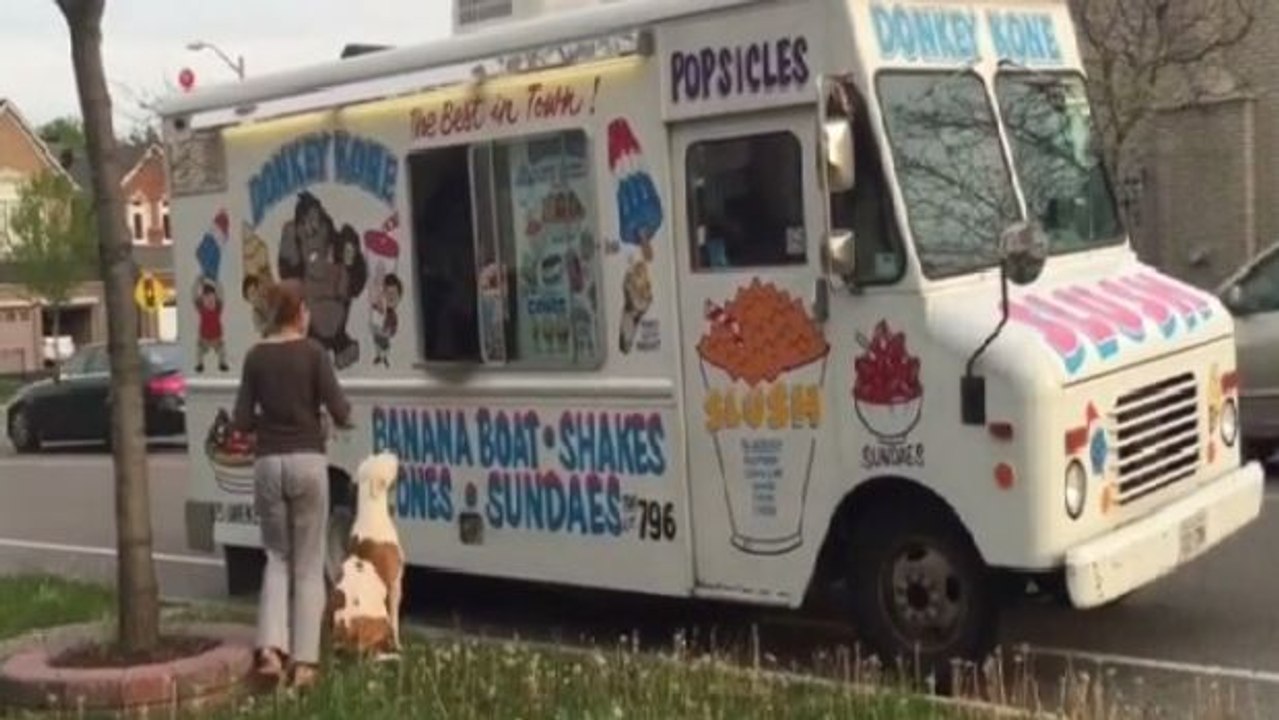 Ein Hund erwartet artig den Eismann. Endlich gibt man ihm ein Eis! Und dann...