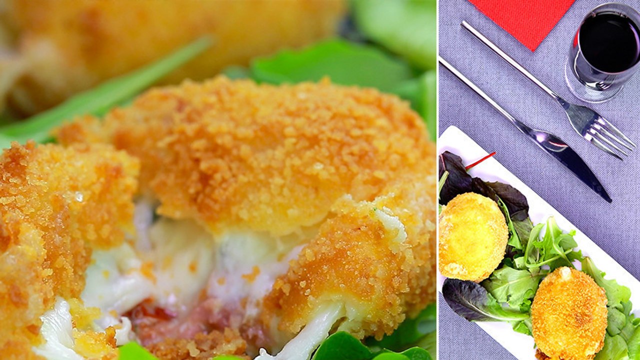 Panierte Mozzarella-Kugeln mit Füllung