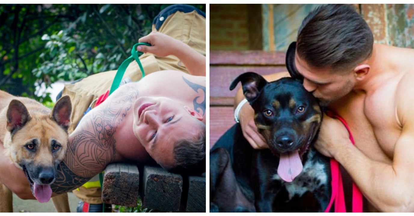 Männer posieren für sexy Kalender mit Hunden, damit diese bessere Adoptionschancen haben