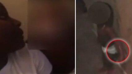 Eine Mutter klebt ihr zweijähriges Kind an die Wand, um in Ruhe putzen zu können