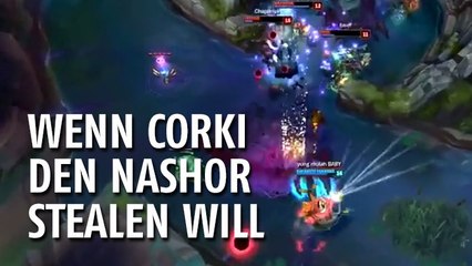 Video herunterladen: League of Legends: Wenn Corki im 1 gegen 5 den Steal von Nashor wagt