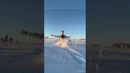 Girl Playing in Deep Snow in Russia