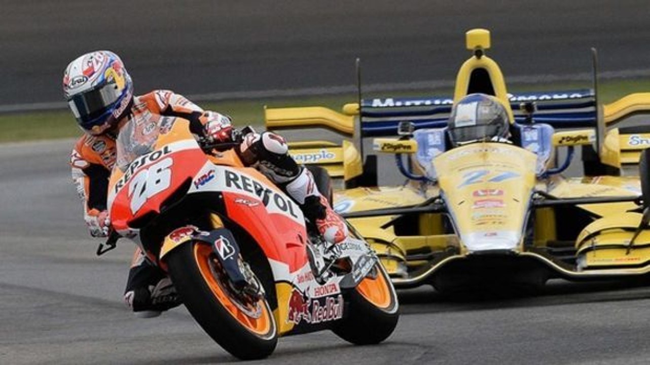 Moto GP vs. Indycar: Sieg für Dani Pedrosa gegen Marco Andretti auf der Rennstrecke von Indianapolis