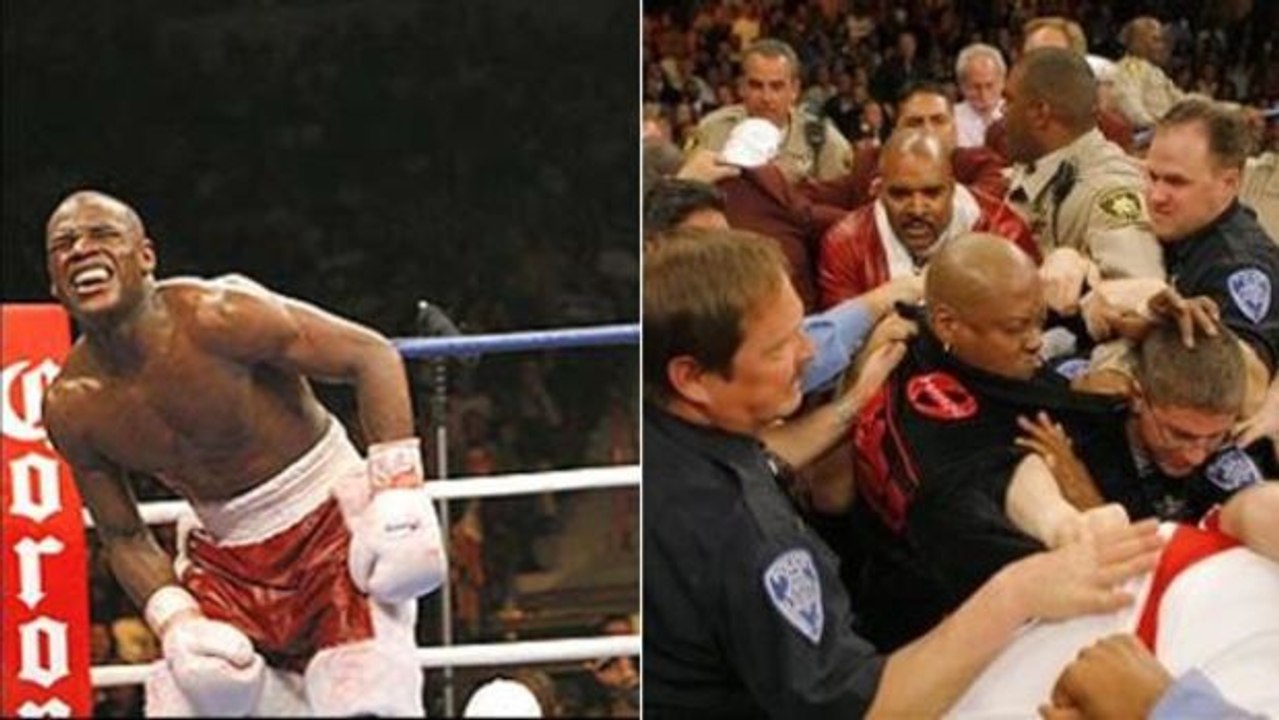 Floyd Mayweather sorgt für Unruhe, als er einen tiefen Schlag einsteckt