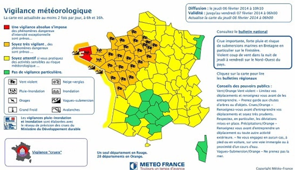 Alerte Météo orange et rouge : 29 départements en vigilance vents, pluies et inondations