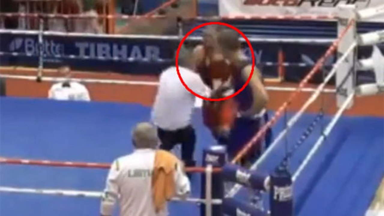 Ein junger kroatischer Boxer greift den Kampfrichter nach seiner Niederlage heftig an