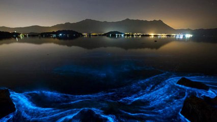Une inquiétante étendue de lumière bleue apparait dans la baie de Hong Kong