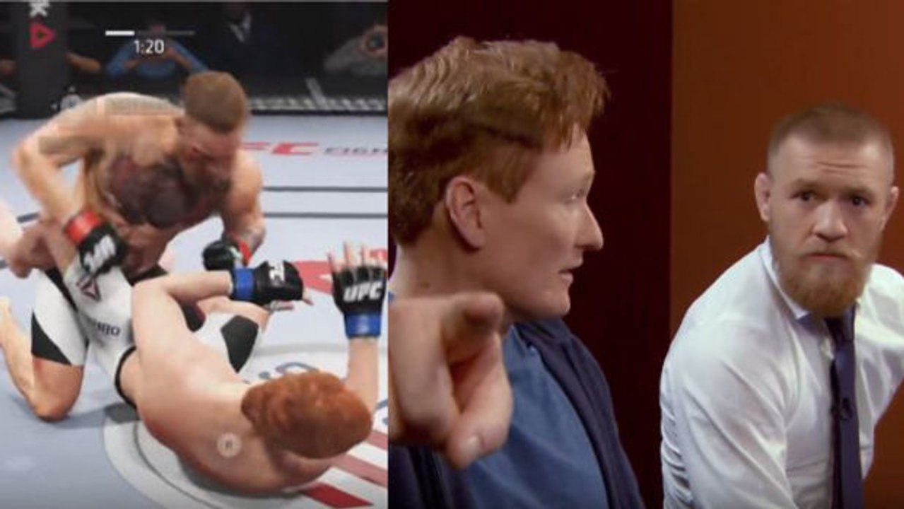 Conor McGregor gegen den amerikanischen Moderator Conan O'Brian an der Konsole im UFC 2