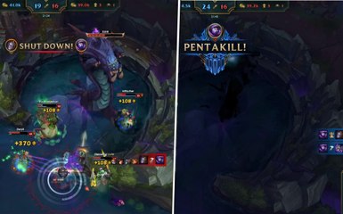 Скачать видео: League of Legends: Ein toter Mazahar landet einen Pentakill und klaut den Baron