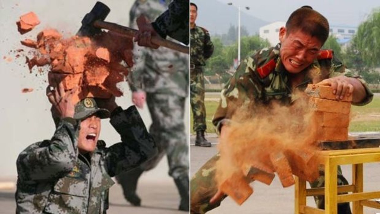Verrücktes Training chinesischer Soldaten, bei dem sie richtig einstecken müssen