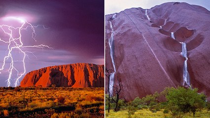 De spectaculaires cascades se forment sur l'Uluru, le rocher le plus célèbre d'Australie