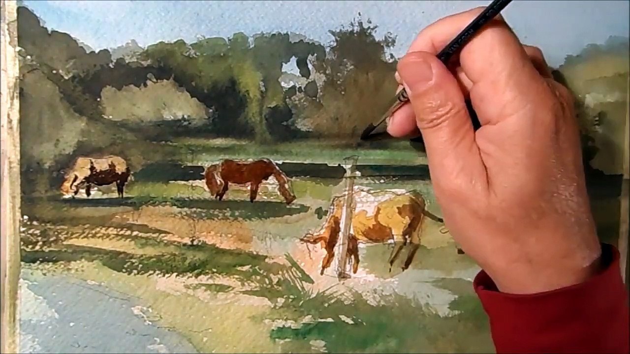 Cows Grazing- Painting Watercolour- Time Lapse