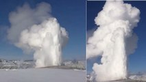 Old Faithful, le geyser de Yellowstone crache de gigantesques jets de neige