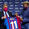 Adama Traoré y Laporta, en la presentación / FCB