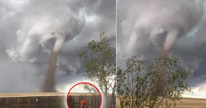 L'impressionnante photo d'un Canadien qui tond tranquillement sa pelouse devant... une tornade
