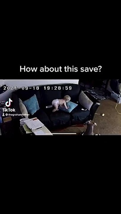 Dad Reflexes Kick in for Son on Couch