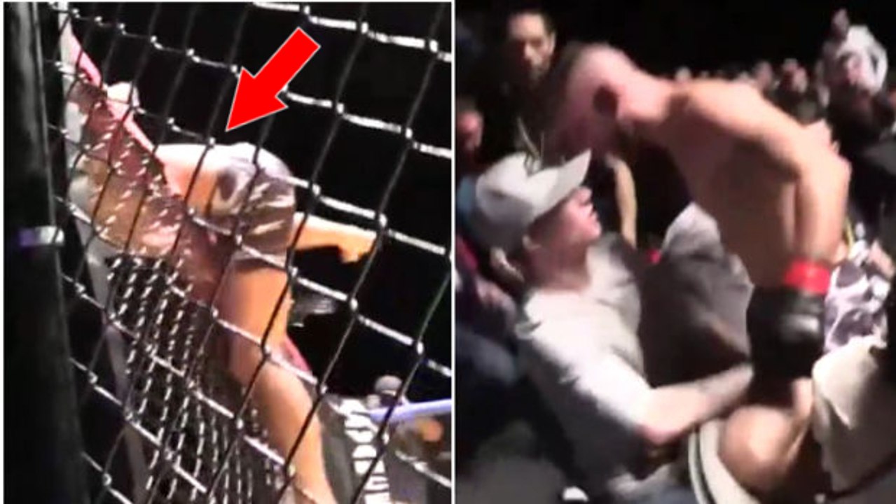 Ein Kämpfer greift einen Zuschauer an