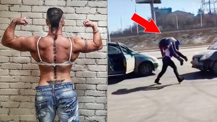 Oksana Kosheleva, die stärkste Frau Sibiriens, legt sich mit einem Autofahrer an