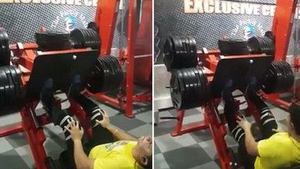 Ein Sportler bricht sich an der Beinpresse das Bein... Achtung, schockierende Bilder!