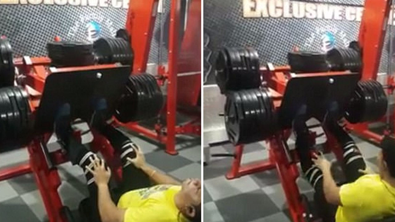 Ein Sportler bricht sich an der Beinpresse das Bein... Achtung, schockierende Bilder!
