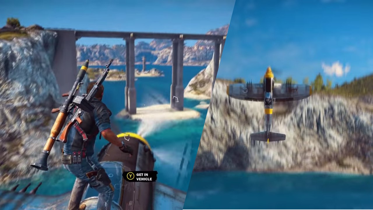 Just Cause 3 : il tente des expériences avec les avions et un pont