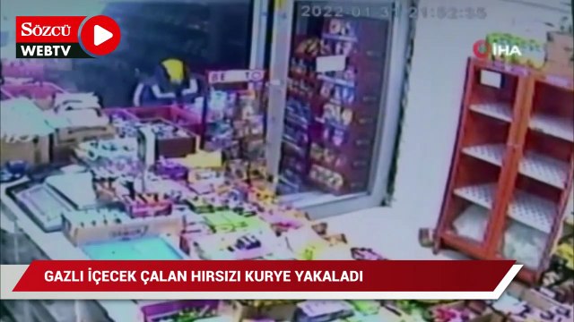 Gazlı içecek hırsızını, yoldan geçen kurye yakaladı