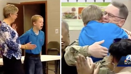 De retour du front, ce père militaire fait une immense surprise à son fils. Un grand moment d'émotion