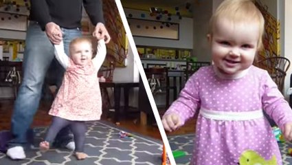 Cette fillette apprend à marcher. Elle va vous faire craquer