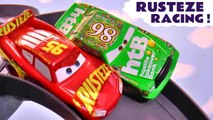 Lightning McQueen Rusteze Racing in a Pixar Cars 3 Funlings Race Competition versus Chick Hicks and Hot Wheels in this Family Friendly Full Episode Toy Trains 4U Race Stop Motion Video for Kids