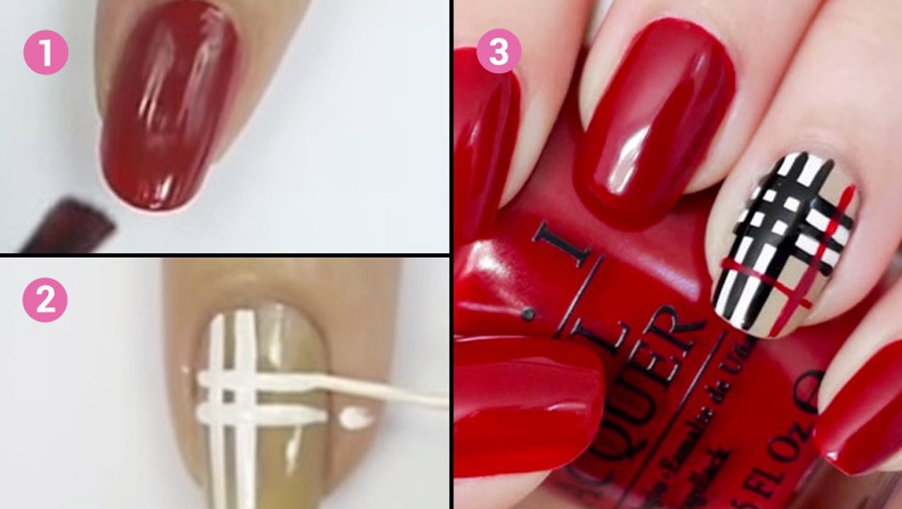 Réalisez un nail art inspiré du motif Burberry, pour une manucure super tendance