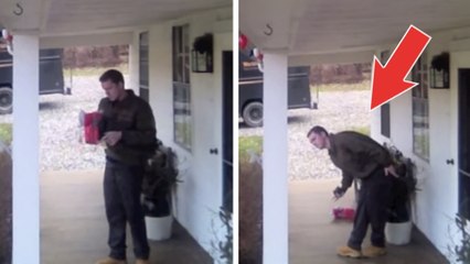 Ce livreur découvre une surprise devant cette maison. Sa réaction est à mourir de rire