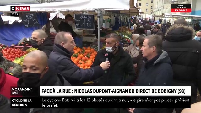 Revoir en intégralité l'émission Face à la rue sur CNews avec Nicolas Dupont-Aignan que Jean-Marc Morandini a amené sur le marché de Bobigny - VIDEO