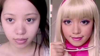 Avec du maquillage, cette fille se transforme en Barbie ! Le résultat est impressionnant