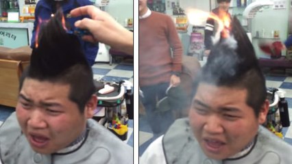 Ce coiffeur a voulu tester une nouvelle technique... Et cela ne s'est pas passé comme prévu !