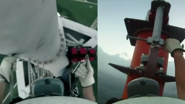 Voilà à quoi ressemble le quotidien d'un réparateur d'antenne. Vertige garanti !