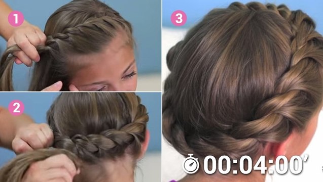 Cette coiffure en forme de couronne est très élégante. Et elle est très simple à faire !