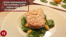 Atún empanizado en ajonjolí con ensalada de quínoa y mango | Receta saludable | Directo al Paladar México