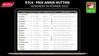 Minute Quinté TURF FR : PRIX ANNIE HUTTON - Vendredi 04 février 2022  - Paris Vincennes  PMU #267577