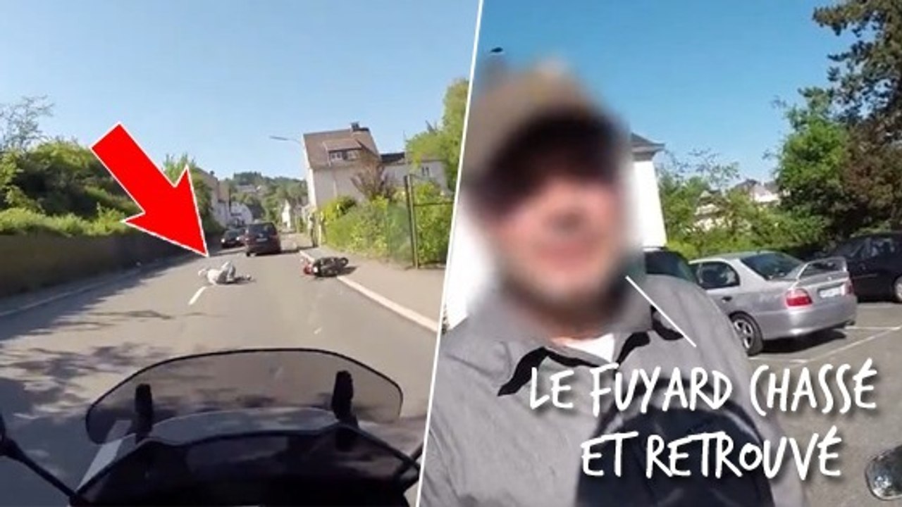 Ce motard est témoin d'un accident entre une voiture et une moto. Il va poursuivre le fuyard et lui donner une bonne leçon