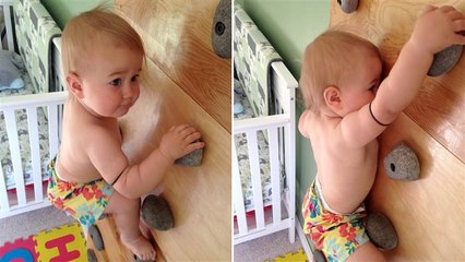 Un bébé de 19 mois escalade un mur de 2m sans protection