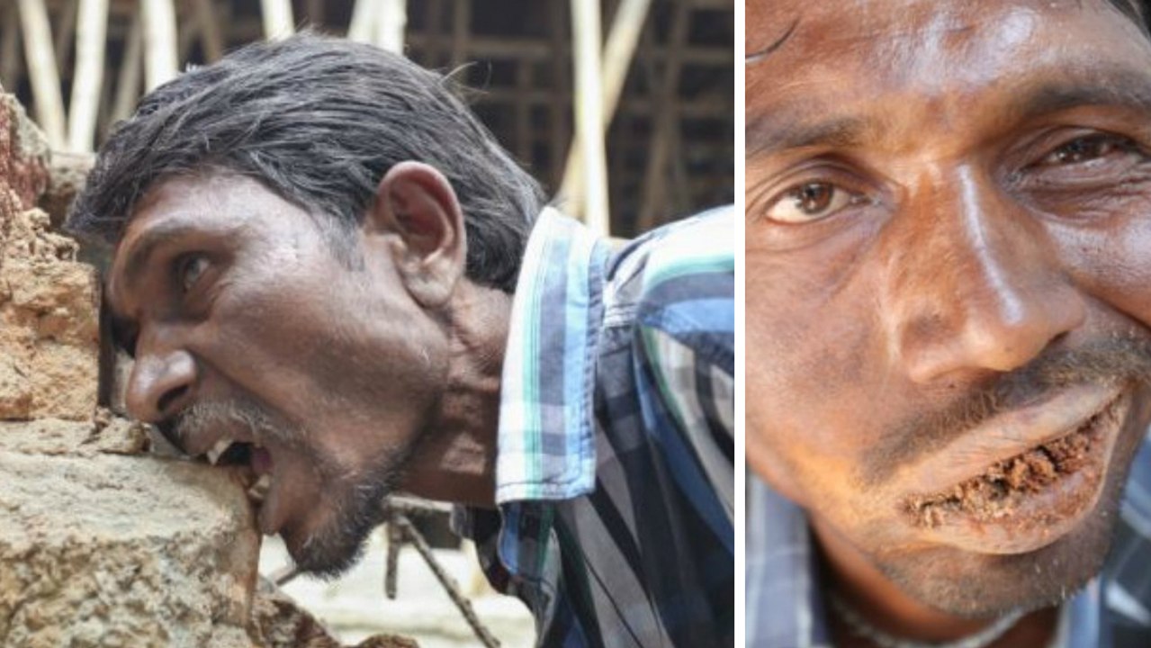 En Inde, cet homme se nourrit exclusivement de briques, de boue et de graviers