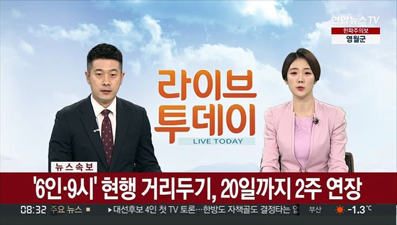 [속보] '6일·9시' 현행 거리두기, 20일까지 2주 연장